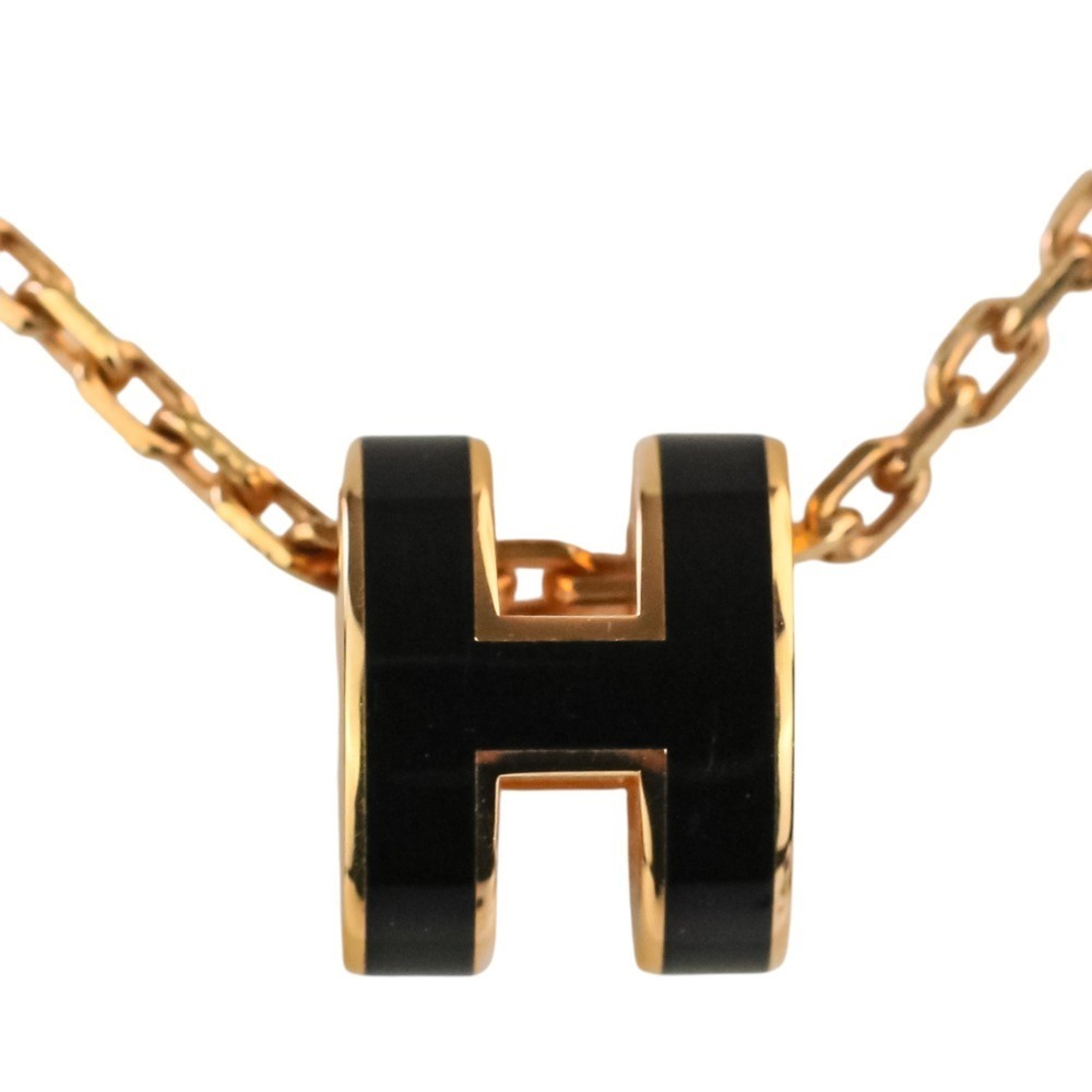 HERMES Mini Pop H Pendant Necklace, Noir Gold Color, Women's